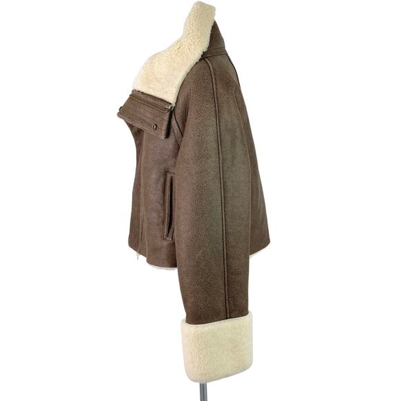 ENTIRE STUDIO LAMB LEATHER SHEARLING CORRETTO BOMBER JACKET BROWN SMALL NWT - Picture 7 of 15